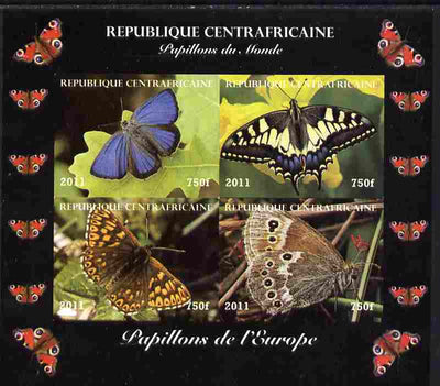Central African Republic 2011 Butterflies of the World - Europe imperf sheetlet containing 4 values unmounted mint. Note this item is privately produced and is offered purely on its thematic appeal, it has no postal validity