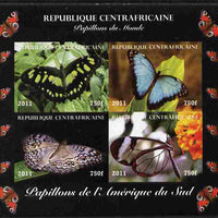 Central African Republic 2011 Butterflies of the World - South America imperf sheetlet containing 4 values unmounted mint. Note this item is privately produced and is offered purely on its thematic appeal, it has no postal validity