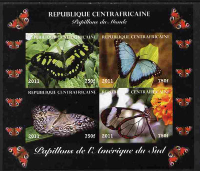 Central African Republic 2011 Butterflies of the World - South America imperf sheetlet containing 4 values unmounted mint. Note this item is privately produced and is offered purely on its thematic appeal, it has no postal validity