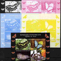 Central African Republic 2011 Butterflies of the World - South America sheetlet containing 4 values - the set of 5 imperf progressive proofs comprising the 4 individual colours plus all 4-colour composite, unmounted mint