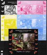Central African Republic 2011 Butterflies of the World - Africa sheetlet containing 4 values - the set of 5 imperf progressive proofs comprising the 4 individual colours plus all 4-colour composite, unmounted mint