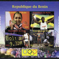 Benin 2011 London 2012 Olympics - Athletics (Jessica Ennis & Eugene Bolt) perf sheetlet containing 4 values unmounted mint. Note this item is privately produced and is offered purely on its thematic appeal, it has no postal validity
