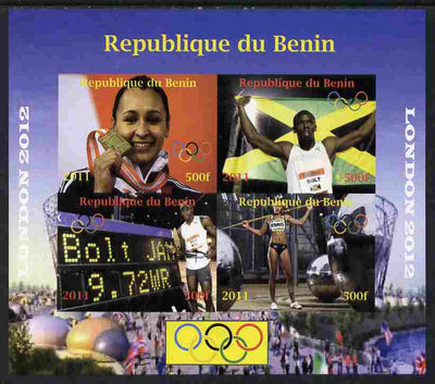 Benin 2011 London 2012 Olympics - Athletics (Jessica Ennis & Eugene Bolt) imperf sheetlet containing 4 values unmounted mint. Note this item is privately produced and is offered purely on its thematic appeal