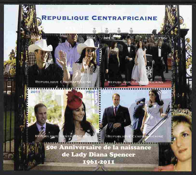 Central African Republic 2011 50th Birth Anniversary of Princess Diana perf sheetlet containing 4 values unmounted mint. Note this item is privately produced and is offered purely on its thematic appeal