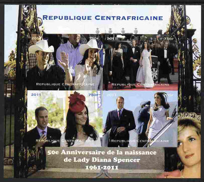 Central African Republic 2011 50th Birth Anniversary of Princess Diana imperf sheetlet containing 4 values unmounted mint. Note this item is privately produced and is offered purely on its thematic appeal, it has no postal validity