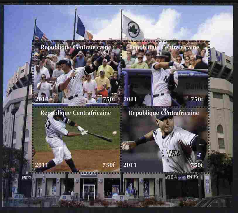 Central African Republic 2011 Baseball perf sheetlet containing 4 values unmounted mint. Note this item is privately produced and is offered purely on its thematic appeal, it has no postal validity