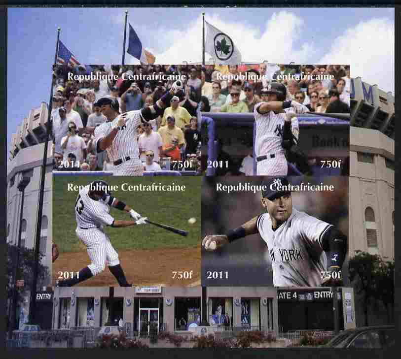 Central African Republic 2011 Baseball imperf sheetlet containing 4 values unmounted mint. Note this item is privately produced and is offered purely on its thematic appeal, it has no postal validity