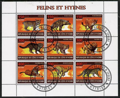 Ivory Coast 2009 Big cats & Hyenas perf sheetlet containing 9 values fine cto used
