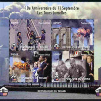 Chad 2011 10th Anniversary of 9-11 perf sheetlet containing 4 values unmounted mint. Note this item is privately produced and is offered purely on its thematic appeal