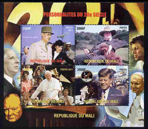 Mali 2011 Personalities of the 20th Century (de Gaulle, Churchill, Pope & Kennedy) perf sheetlet containing 4 values unmounted mint. Note this item is privately produced and is offered purely on its thematic appeal