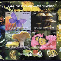 Central African Republic 2011 Butterflies & Mushrooms #2 perf sheetlet containing 4 values unmounted mint. Note this item is privately produced and is offered purely on its thematic appeal