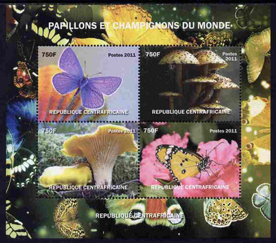 Central African Republic 2011 Butterflies & Mushrooms #2 perf sheetlet containing 4 values unmounted mint. Note this item is privately produced and is offered purely on its thematic appeal
