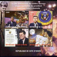 Ivory Coast 2011 50th Anniversary of Pres Kennedy's Inaugural Speech perf sheetlet containing 4 values unmounted mint. Note this item is privately produced and is offered purely on its thematic appeal