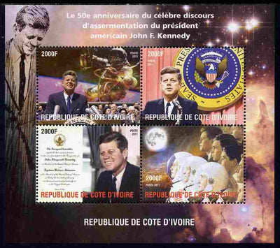 Ivory Coast 2011 50th Anniversary of Pres Kennedy's Inaugural Speech perf sheetlet containing 4 values unmounted mint. Note this item is privately produced and is offered purely on its thematic appeal