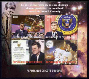 Ivory Coast 2011 50th Anniversary of Pres Kennedy's Inaugural Speech perf sheetlet containing 4 values unmounted mint. Note this item is privately produced and is offered purely on its thematic appeal