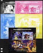 Central African Republic 2011 The World of Walt Disney #1 sheetlet containing 4 values - the set of 5 imperf progressive proofs comprising the 4 individual colours plus all 4-colour composite, unmounted mint