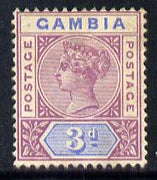 Gambia 1898-1902 QV Key Plate 3d purple & Blue Crown CA mounted mint, SG 41