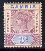 Gambia 1898-1902 QV Key Plate 3d purple & Blue Crown CA mounted mint, SG 41