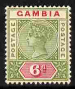 Gambia 1898-1902 QV Key Plate 6d olive & carmine Crown CA mounted mint, SG 43