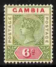 Gambia 1898-1902 QV Key Plate 6d olive & carmine Crown CA mounted mint, SG 43