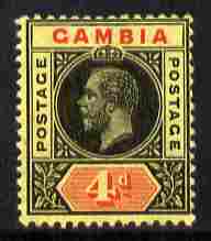 Gambia 1912-22 KG5 MCA 4d black & red on pale yellow mounted mint SG 92