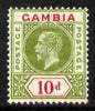 Gambia 1912-22 KG5 MCA 10d sage-green & carmine mounted mint SG 96