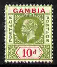 Gambia 1912-22 KG5 MCA 10d sage-green & carmine mounted mint SG 96
