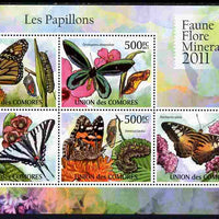 Comoro Islands 2011 Butterflies #1 perf sheetlet containing 5 values unmounted mint