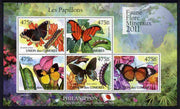 Comoro Islands 2011 Butterflies #2 perf sheetlet containing 5 values unmounted mint with Philanippon imprint in margin