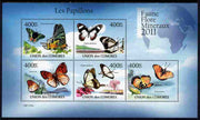 Comoro Islands 2011 Butterflies #3 perf sheetlet containing 5 values unmounted mint