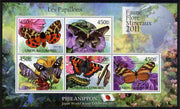 Comoro Islands 2011 Butterflies #4 perf sheetlet containing 5 values unmounted mint with Philanippon imprint in margin