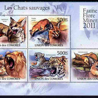 Comoro Islands 2011 Wild Cats perf sheetlet containing 5 values unmounted mint