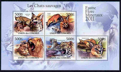 Comoro Islands 2011 Wild Cats perf sheetlet containing 5 values unmounted mint