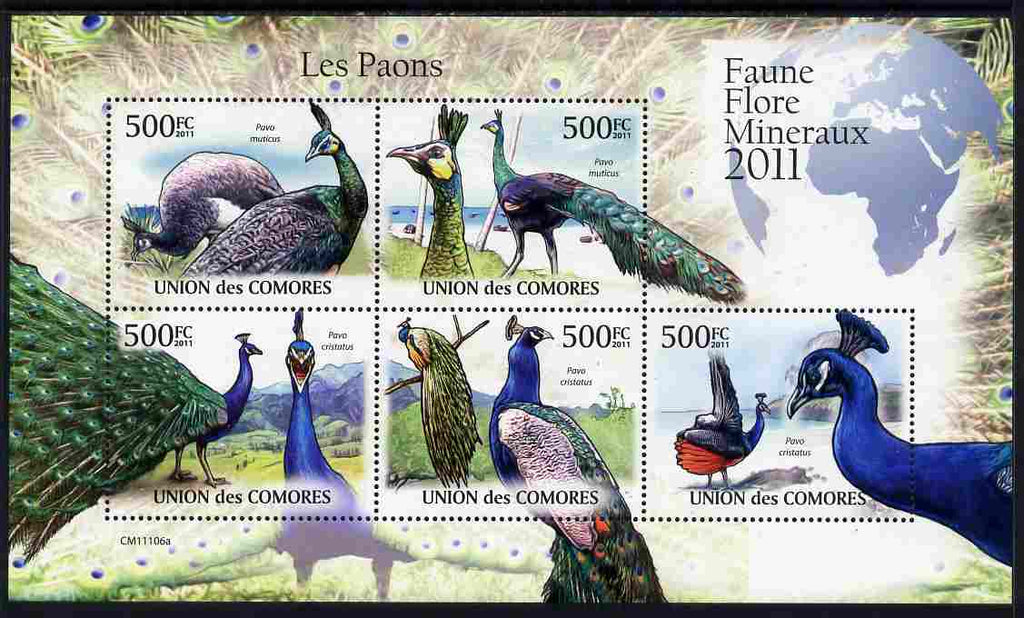 Comoro Islands 2011 Peacocks perf sheetlet containing 5 values unmounted mint