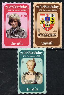 Tuvalu 1982 Princess Di's 21st Birthday set of 3 with Royal Baby opt, SG 189-91,unmounted mint