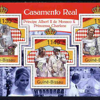 Guinea - Bissau 2011 Royal Wedding - Prince Albert of Monaco & Princess Charlene perf sheetlet containing 3 Cross-shaped values unmounted mint