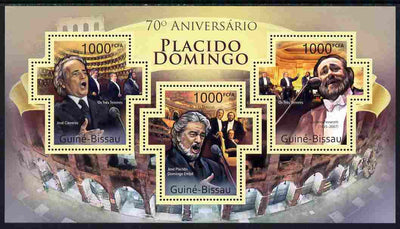 Guinea - Bissau 2011 70th Birth Anniversary of Placido Domingo perf sheetlet containing 3 Cross-shaped values unmounted mint