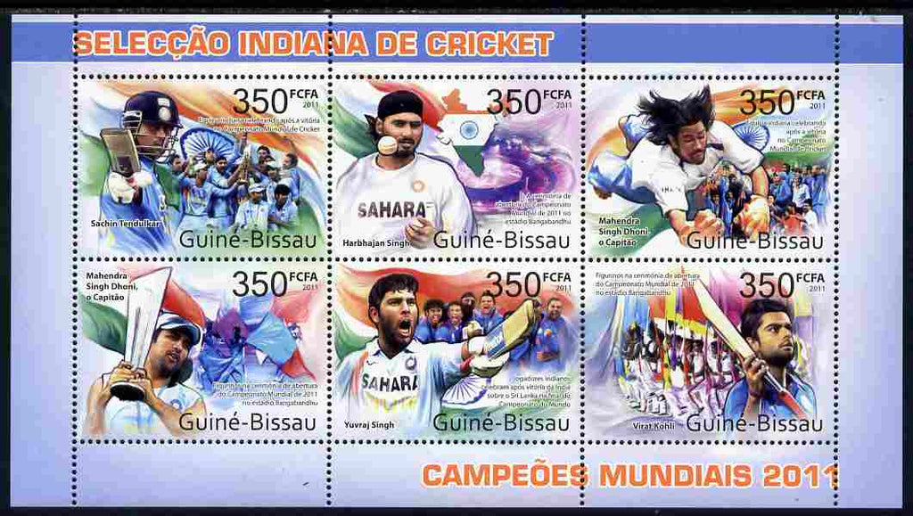 Guinea - Bissau 2011 India's Cricket World Champions perf sheetlet containing 6 values unmounted mint