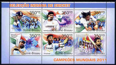 Guinea - Bissau 2011 India's Cricket World Champions perf sheetlet containing 6 values unmounted mint