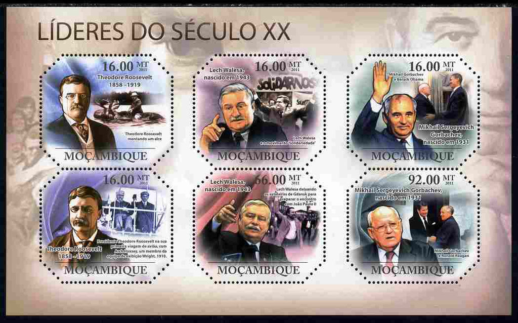 Mozambique 2011 Leaders of the 20th Century #2 perf sheetlet containing 6 values unmounted mint