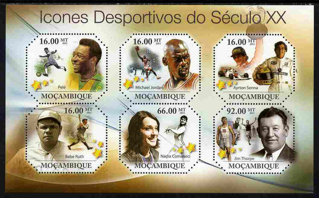 Mozambique 2011 Sporting Icons of the 20th Century perf sheetlet containing 6 values unmounted mint