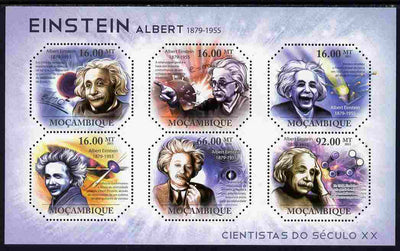 Mozambique 2011 Albert Einstein perf sheetlet containing 6 values unmounted mint