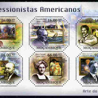 Mozambique 2011 American Impressionists perf sheetlet containing 6 values unmounted mint