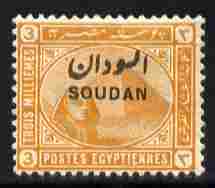 Sudan 1897 Overprint on 3m orange-yellow of Egypt mounted mint SG4