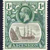 Ascension 1924-33 KG5 Badge 1d grey & bright blue-green single with variety 'Damage to rigging on main mast below first yardarm', (stamp 7) mounted mint SG 11dvar