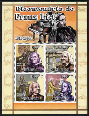 Guinea - Bissau 2011 Bicentenary of Birth of Franz Liszt perf sheetlet containing 4 values unmounted mint Michel 5328-31