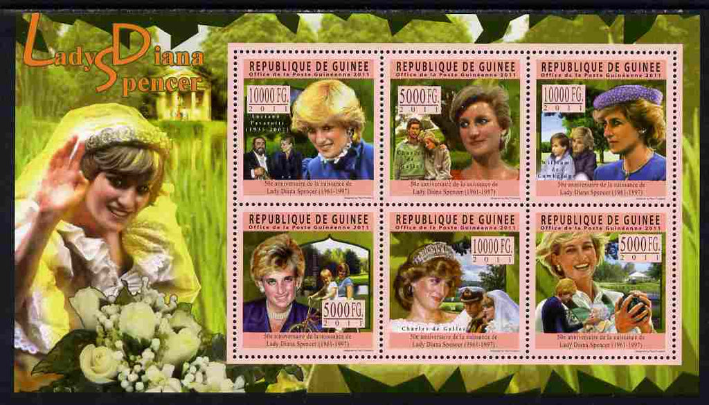Guinea - Conakry 2011 50th Birth Anniversary of Princess Diana perf sheetlet containing 6 values unmounted mint