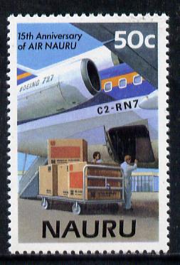 Nauru 1985 15th Anniversary of Air Nauru 50c (Freight loading into Boeing 727) unmounted mint SG 321