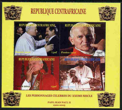 Central African Republic 2011 Pope John Paul II #1 perf sheetlet containing 4 values unmounted mint. Note this item is privately produced and is offered purely on its thematic appeal
