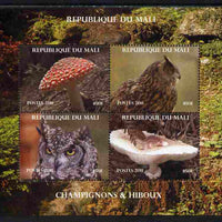 Mali 2011 Mushrooms & Owls perf sheetlet containing 4 values unmounted mint. Note this item is privately produced and is offered purely on its thematic appeal